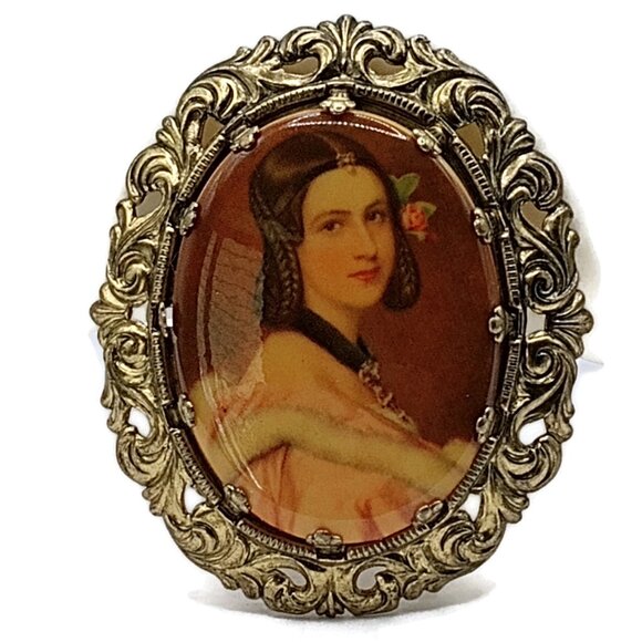 Vintage Western Germany Victorian Lady Portrait Filigree Brooch - Picture 5 of 7